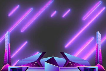 Futuristic Neon Purple Abstract Background with Glowing Light Lines and 3D Stage Design © Mdshamimhossain