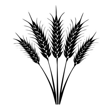 Wheat Grain Stalks Bunch with Leaves Black Silhouette Vector Icon Isolated on White Background