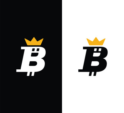 Bitcoin b letter logo with golden crown icon concept cryptocurrency financial