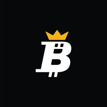 Bitcoin b letter logo with golden crown icon concept cryptocurrency financial