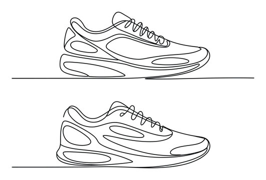 L&iacute;nea continua de dos zapatillas deportivas una al lado de la otra