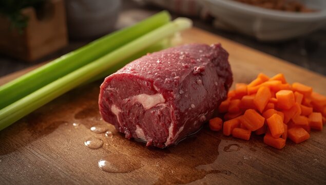 Uncooked oxtail with celery and carrots.