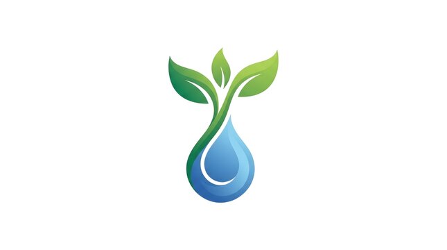 Eco green leaf sprout growing from water drop logo concept for hydroponics and agriculture vector
