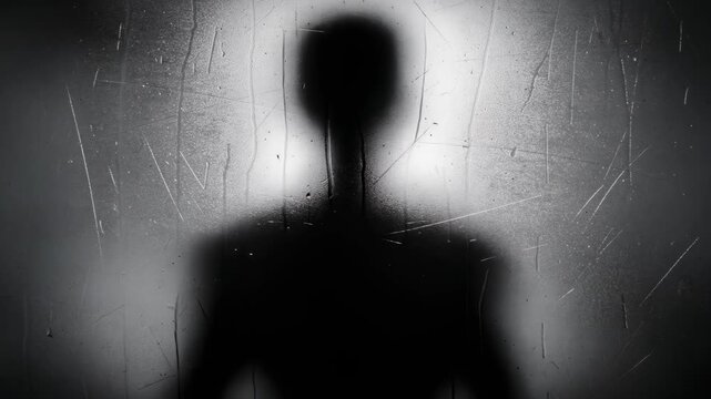 Mysterious shadowy figure emerging through fog with glowing light revealing hidden secrets in mystical atmosphere