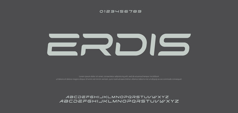 ERDIS creative geometric modern urban alphabet font. Digital abstract futuristic, fashion, sport, minimal technology typography. Simple numeric vector illustration