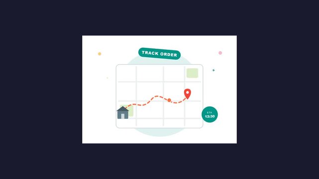 Footage of a digital order tracking map with delivery route and estimated time of arrival