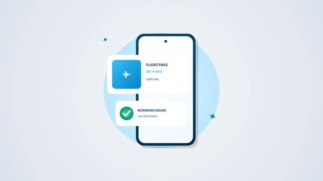 Flight pass boarding issued smartphone flat vector animation for travel ticket booking and check in interface