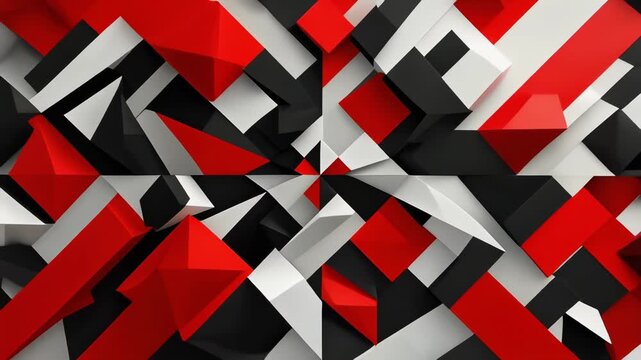 Dynamic video of vibrant geometric shapes in bold black white and red colors for modern design