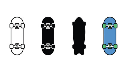 Set of four different skateboard icons in line solid and colored design styles © sharmin