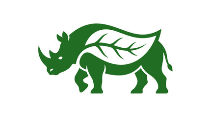 Fototapeta premium Green Rhino Leaf Logo Graphic Representing Eco Friendly Wildlife Conservation and Sustainable Nature Protection Symbol