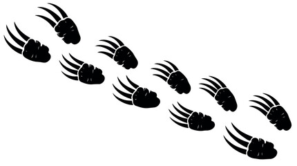 Obraz premium Sloth Paw Prints Trail Silhouettes Set with Sharp Claws, Black Animal Footprint Trail vector, Wild Sloth Track marks on white background, sloth, paw, prints, claws, animal, footprint, trail, vector.