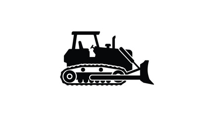 Bulldozer Silhouette Against A White Background Construction Machinery Icon © RahmanCeration