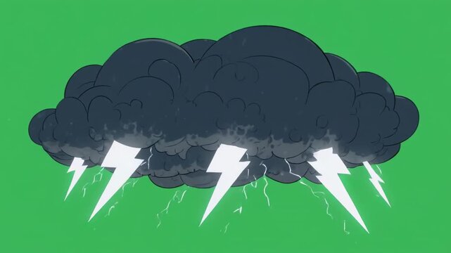 Dark Storm Clouds with Lightning Strikes on Green Background Cinematic Motion