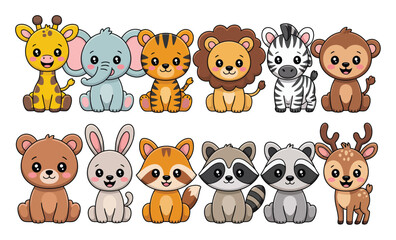 Obraz premium Colección de lindos animales salvajes de dibujos animados para niños