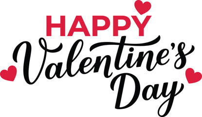 Obraz premium Happy valentines day text graphic with red hearts isolated on a white background