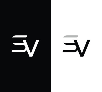 Dual sv monogram letter design in black and white reverse color variations