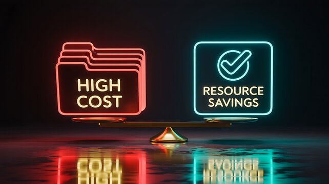High cost vs resource savings comparison representing business optimization and financial decision concept