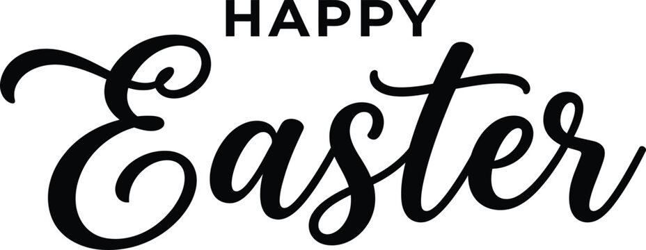 Happy easter elegant black brush calligraphy isolated on a white background for holiday greeting cards