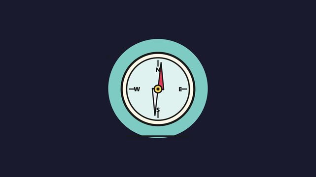 Footage of a vintage compass with red needle pointing north on turquoise background