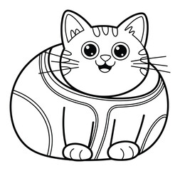 Dibujo para colorear de un lindo gato de dibujos animados redondo para niños y bebés