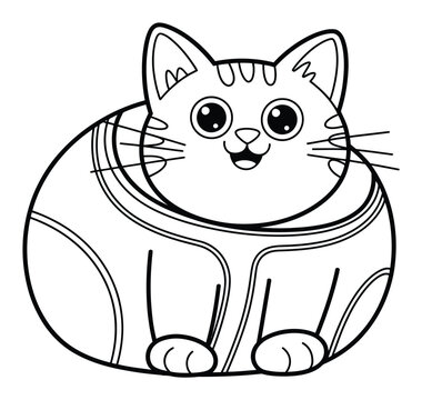 Dibujo para colorear de un lindo gato de dibujos animados redondo para ni&ntilde;os y beb&eacute;s
