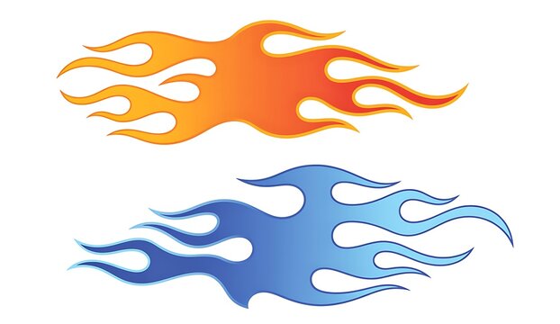 Flames depicted in orange and blue represent contrasting energy.