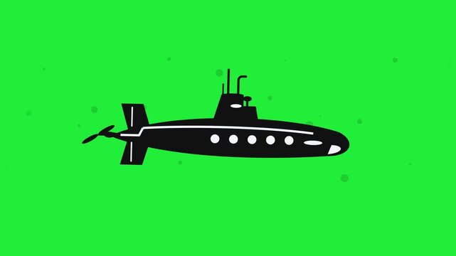 Submarine Silhouette Animation with Smooth Forward Movement and Simple Outline, Symbol of Underwater Exploration, Marine Travel, Technology and Ocean Adventure, Flat Style Graphic on Green Screen