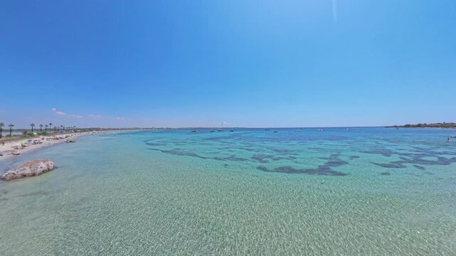 High angle view of Putzu Idu beach and turquoise sea, Sinis Peninsula, Sardinia, Italy