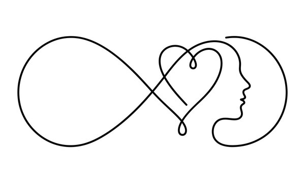 Infinity symbol with heart and crying tear drop silhouette design isolated on transparent background, isolated on white background, Vector, illustration World Mental Health Day 2027 one line art vecto