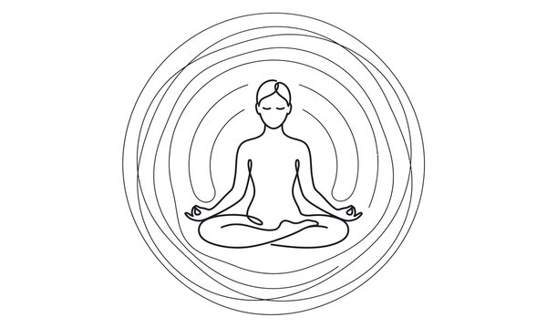 Person meditating in lotus position with circular energy waves isolated on transparent background, isolated on white background, Vector, illustration World Mental Health Day 2027 one line art vector e