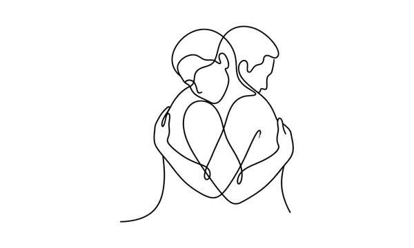 Sketch illustration of couple embracing from behind with arms wrapped around each other isolated on transparent background, isolated on white background, Vector, illustration World Mental Health Day 2