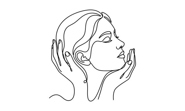 Woman praying with hands clasped near face in peaceful pose isolated on transparent background, isolated on white background, Vector, illustration World Mental Health Day 2027 one line art vector edit