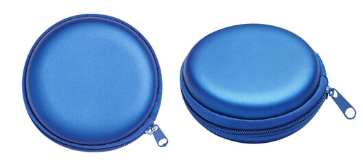 Set of blue round zipper storage cases, isolated on transparent cutout background © Yeti Studio