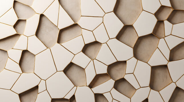 Kintsugi Voronoi Ceramic Lattice Pattern with Gold Seams