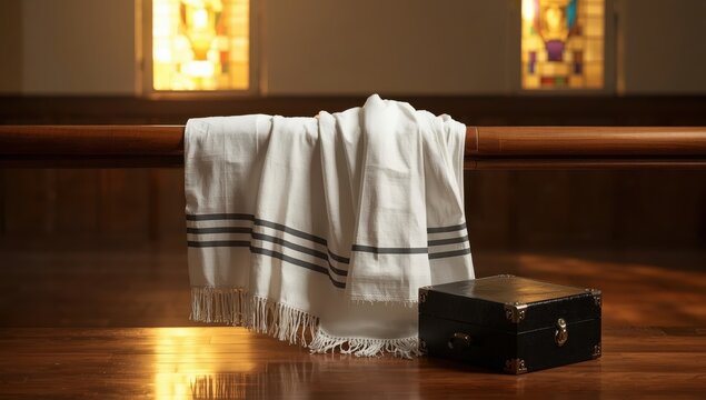 White prayer shawl in Judaism, known as Tallit.