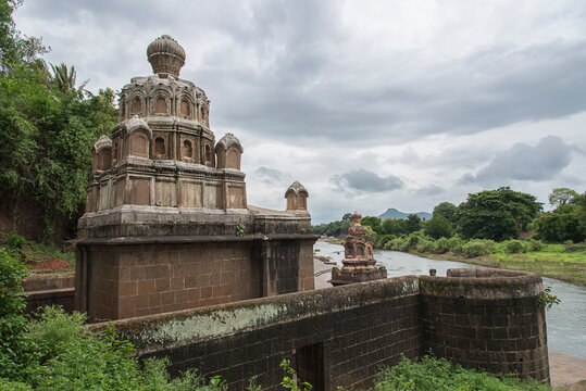 Radha Shankar Temple, Kshetra Mahuli, at the Krishna and Venna river confluence, Built by Radhabai (sister of Shankarrao Raghunathrao Pant Pratinidhi), 18th century, Satara, Maharashtra, India.