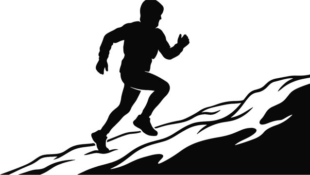 Silhouette of a running man on a wave with a white background dynamic action