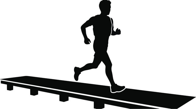 Silhouette of a male runner on a treadmill against a white background for fitness concepts