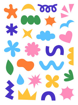 Collection of vector colorful artistic naive abstract shapes and blobs
