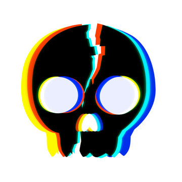 Modern glitch skull illustration with chromatic aberration effect isolated on transparent background. Ideal for Halloween, gaming, cyberpunk, stickers, posters, apparel, etc.