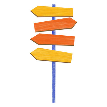 Hand drawn retro wooden direction signboard isolated on transparent background. Suitable for maps, navigation, camping, parks, travel themes, games, educational materials, and graphic design projects.
