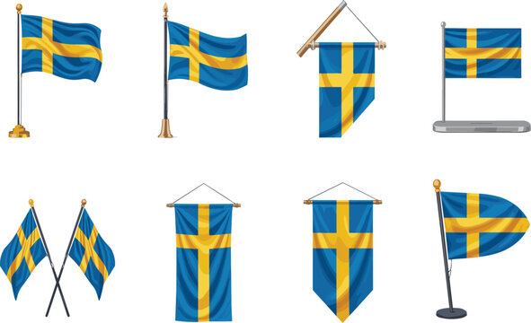 Collection of Swedish Flags in Various Styles and Formats Sweden national symbol Scandinavian