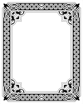 Ornate vintage border frame. Decorative black rectangular border isolated on white background.