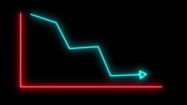 Abstract global market decline and financial loss performance concept animation. Neon business graph animation, Global downward or loss business line animation with alpha channel.4k video animation