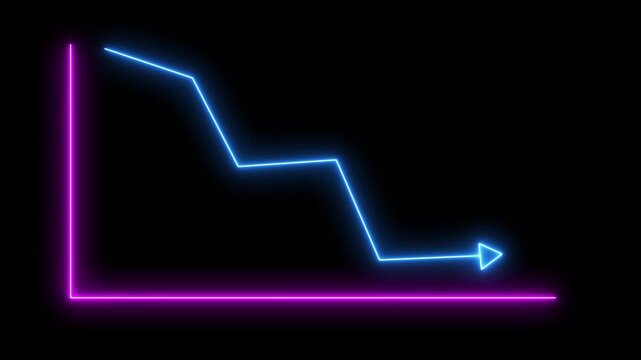 Abstract global market decline and financial loss performance concept animation. Neon business graph animation, Global downward or loss business line animation with alpha channel.4k video animation