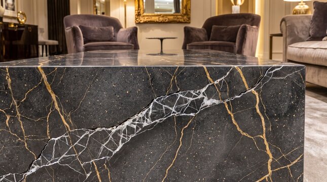 Nero Oro: Black Marble with Gold & White Veining Luxury Stone Panel