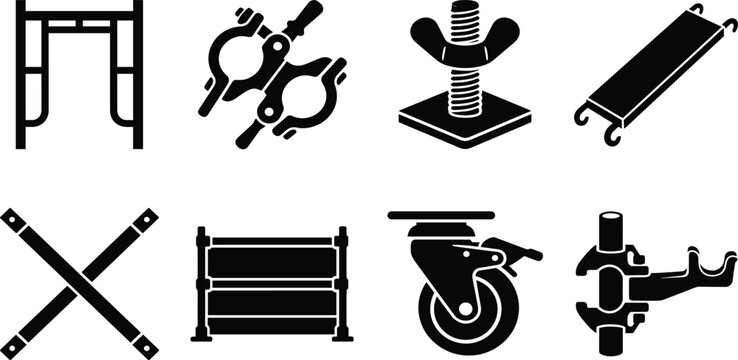 Black silhouette of scaffolding and construction components building equipment industrial