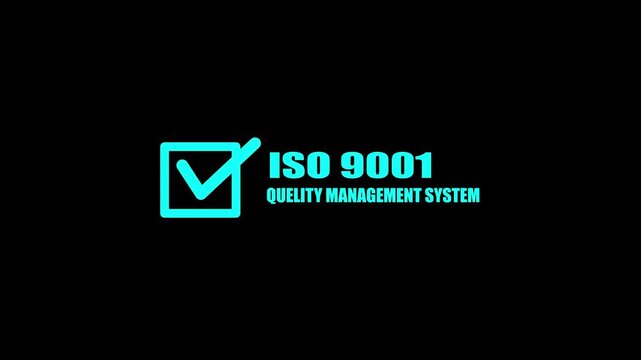 ISO 9001 Quality Management System Certification Icon Animation with Check Mark on black Background