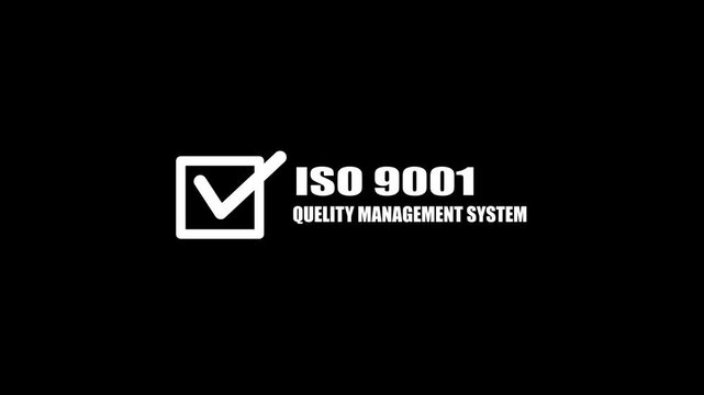 ISO 9001 Quality Management System Certification Icon Animation with Check Mark on black Background