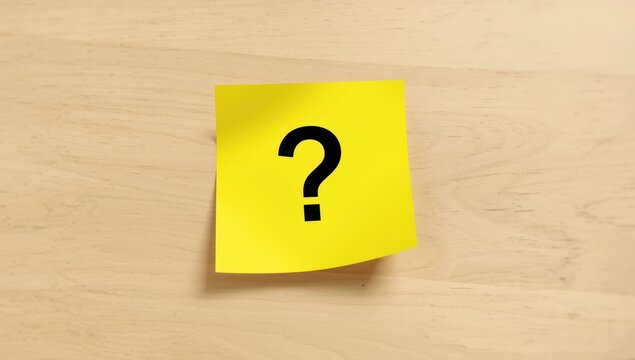 Yellow note with a question mark.